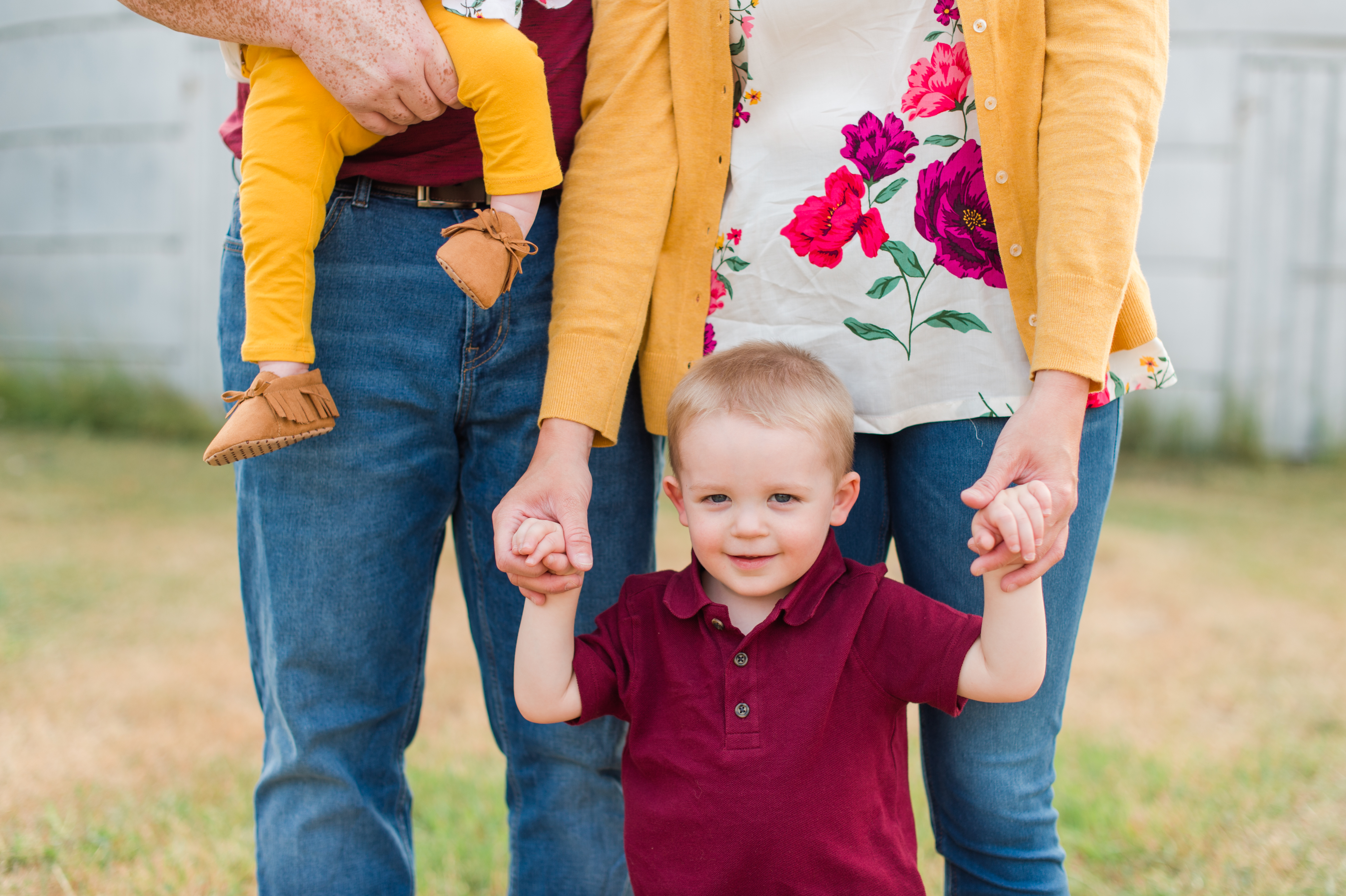 Fall family photos Tioga, ND- red and mustard yellow outfits